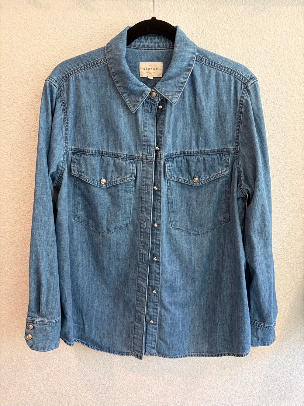 Sézane Light Blue Denim Button-Down Shirt